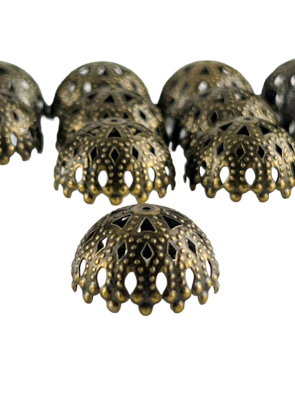 Lot of 12 Large Dome Filigree Bead Caps Antique Bronze - Jewelry Findings